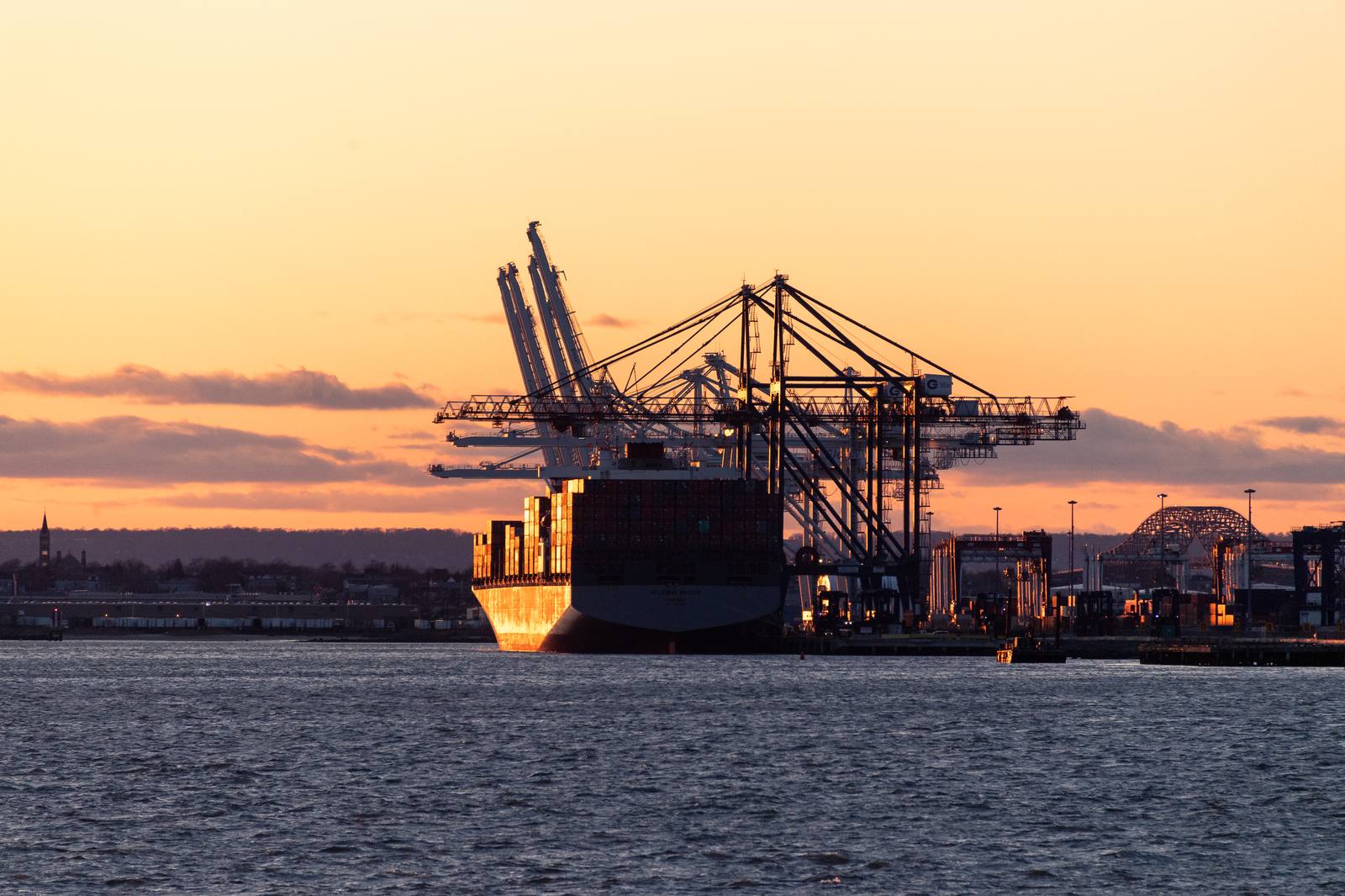 A container ship at Port Jersey, New Jersey. U.S. wine imports totaled 536.8 million litres worth 2.43 billion euros in the first half of 2026.