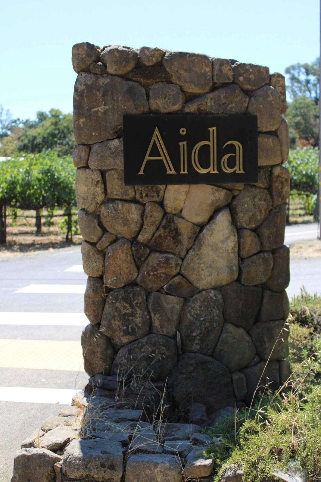 The entrance to Aida Vineyard in St. Helena. Vineyard 29 sold the 17.82-acre vineyard in two parcels in June 2026, to Dustin and Renee Mowe of MOWE Napa Valley and to Shibumi Knoll proprietor Joann Serafini, while retaining grape purchase agreements for at least three years.